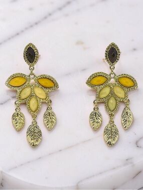 Dashing Dangling Statement Earrings in Mustard Yellow